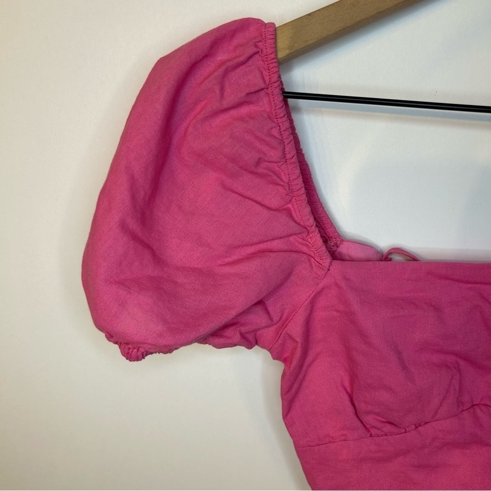 Princess Polly Raphael Puff Sleeve Crop Top in Pink with Tie Back, Size 0 - Picture 4 of 10